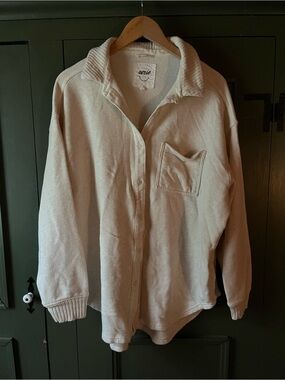 aerie Cream Button-Front Collared Knit Shirt